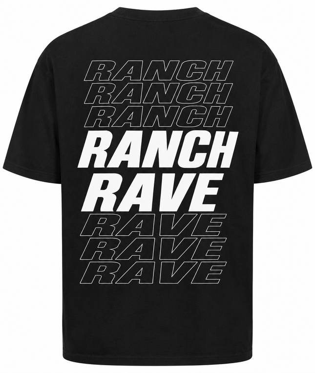 Ranch Rave "Bunker Shirt" – Schwarzes Oversize T-Shirt mit Backprint | Bio Baumwolle