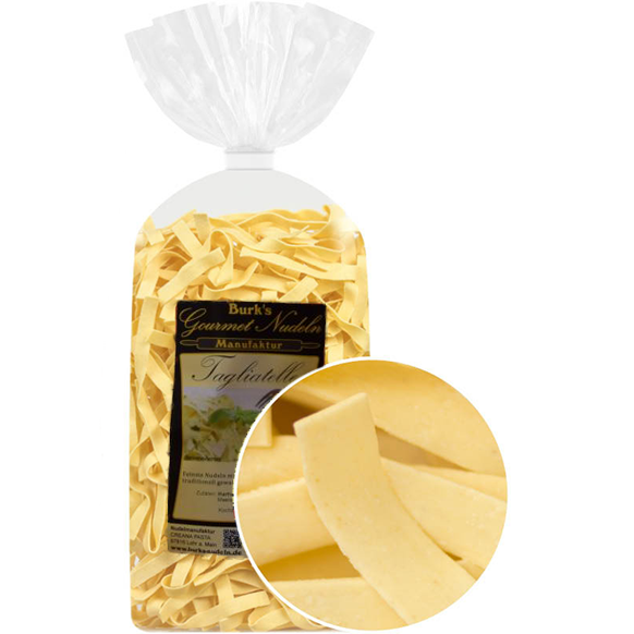 Gourmet - Tagliatelle traditionell gewalzte, breite Bandnudeln 8mm, Pasta mit Ei (500g) von Burk´s Nudeln