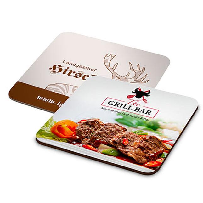 Individuelle Glasuntersetzer aus Holz oder MDF – mit Logo oder Foto