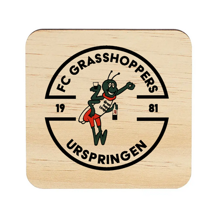 Glasuntersetzer aus Holz oder MDF – mit Grasshoppers Logo